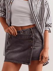 Asymmetrical Button-Front Denim Skirt — view 7