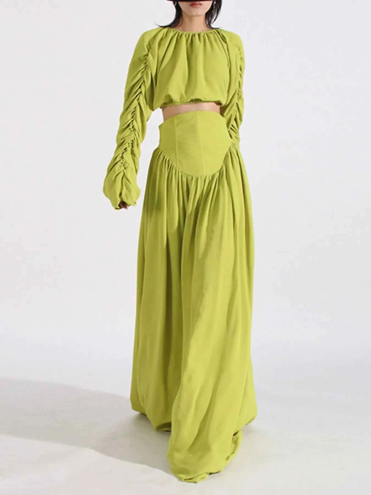 Ruched Long Sleeve Top and High Waist Skirt Set — view 1