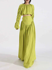 Ruched Long Sleeve Top and High Waist Skirt Set — view 1