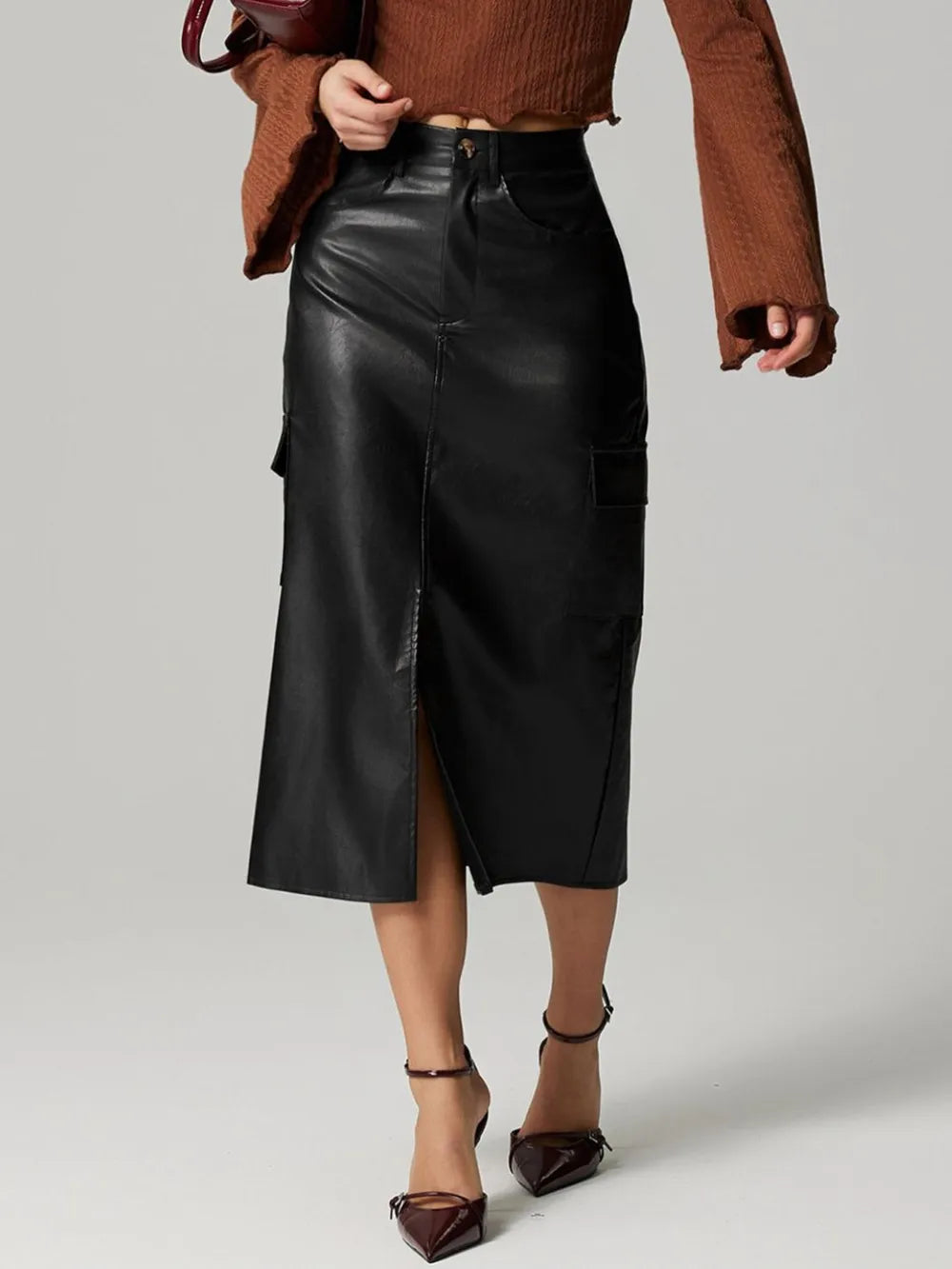 Slit Midi Skirt with Pockets — view 5