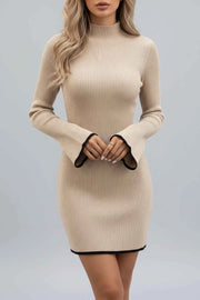 Ribbed Mock Neck Flare Sleeve Sweater Dress — view 2