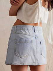 Asymmetrical Button-Front Denim Skirt — view 13