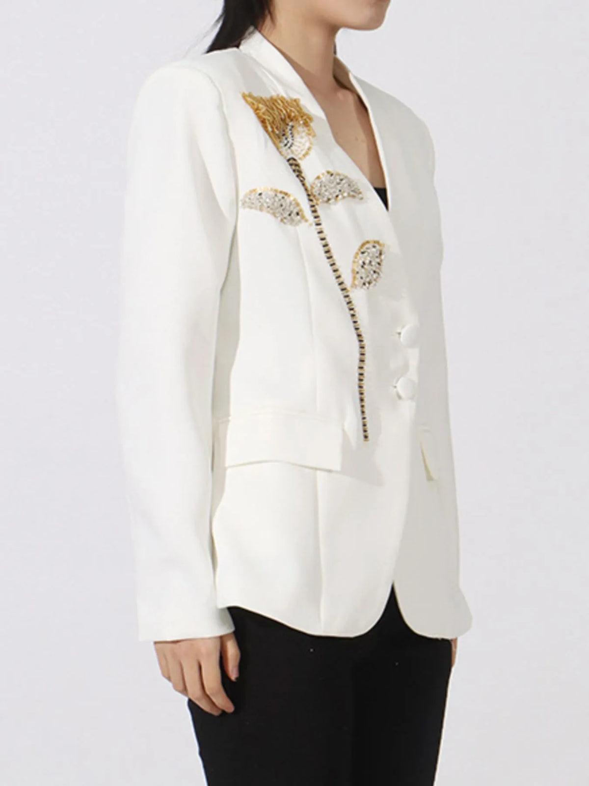 Flower Button Front Long Sleeve Blazer — view 9