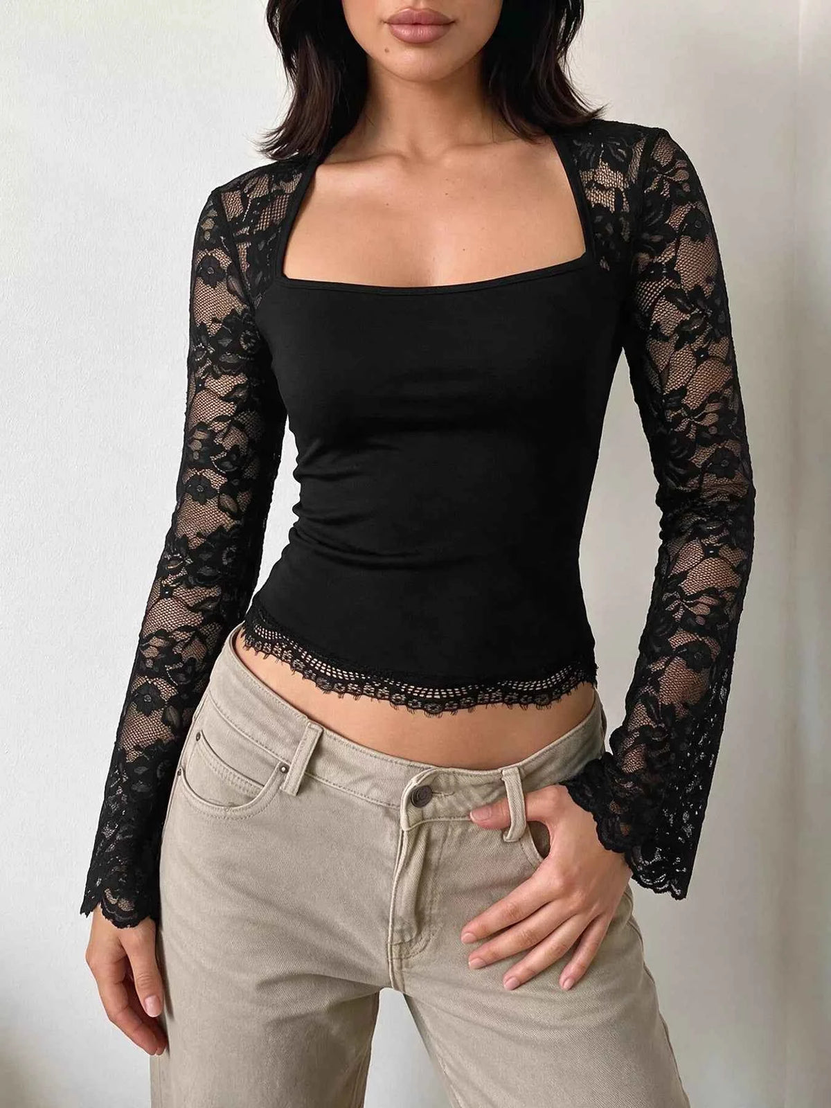 Lace Sleeve Square Neck Top — view 1
