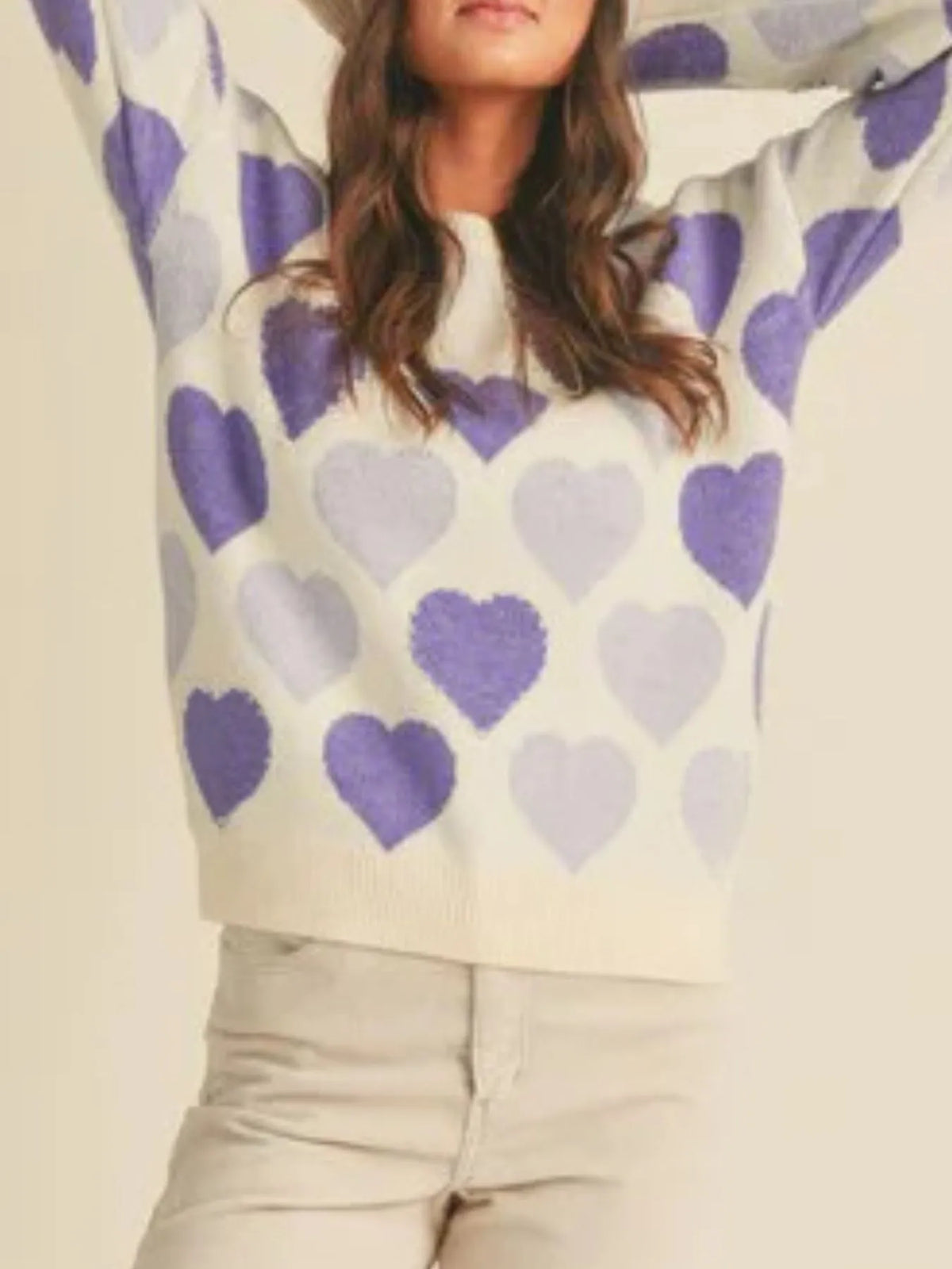 Heart Ribbed Hem Long Sleeve Sweater — view 11