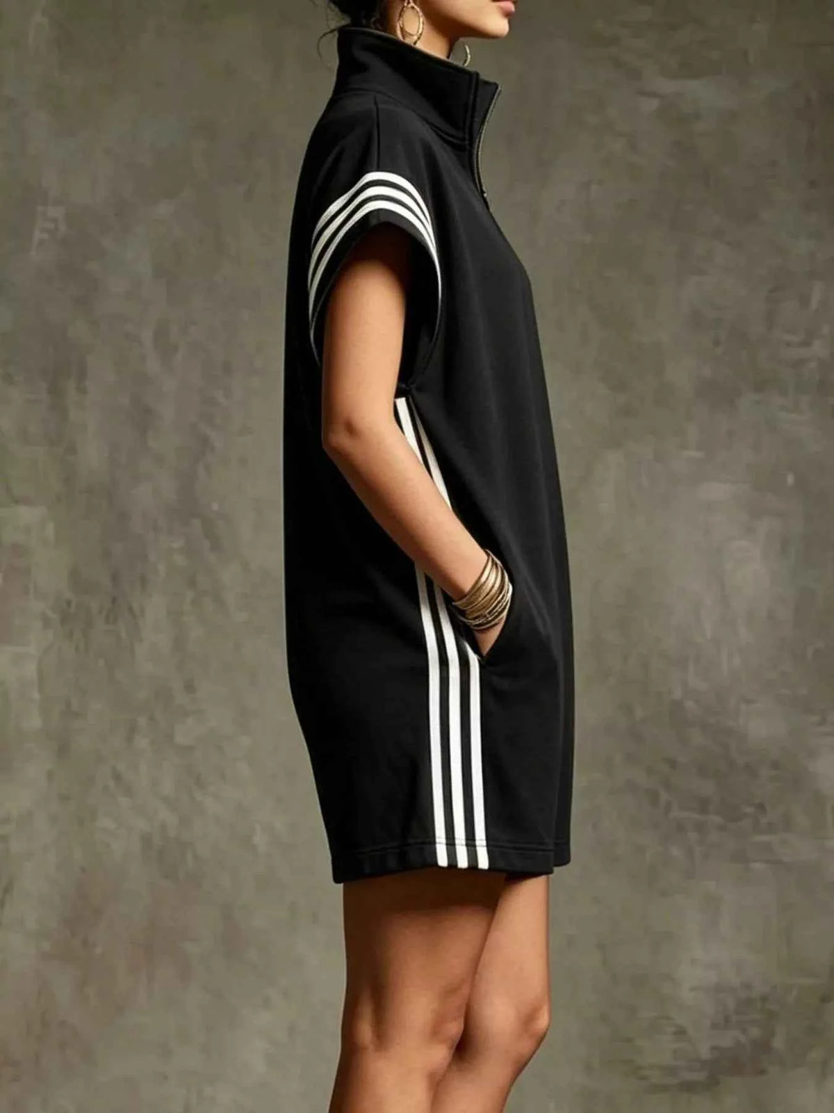 Striped Zip Front Short Sleeve Romper — view 2