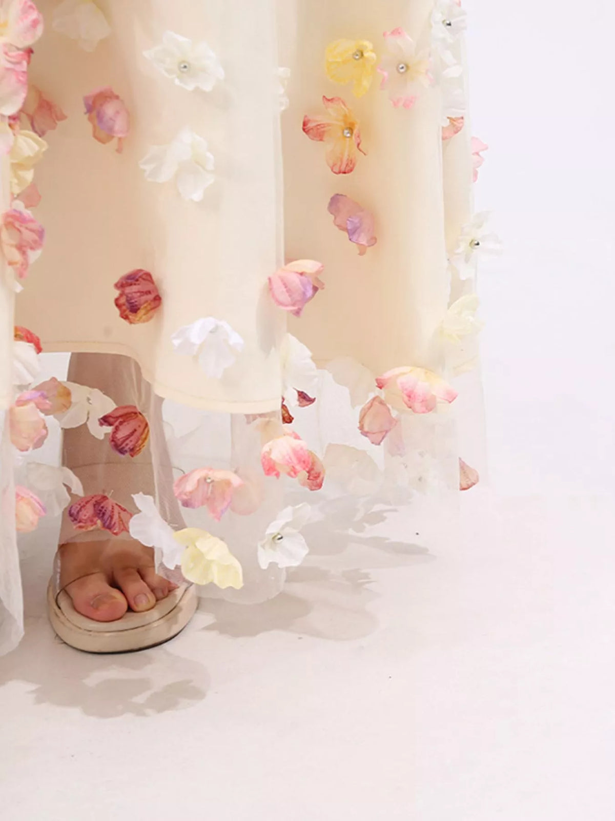 Floral Applique Strapless Tulle Maxi Dress — view 11