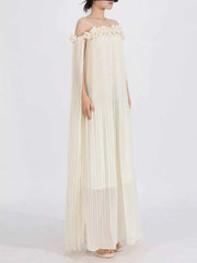 Off-Shoulder Floral Pleated Maxi Dress — view 5