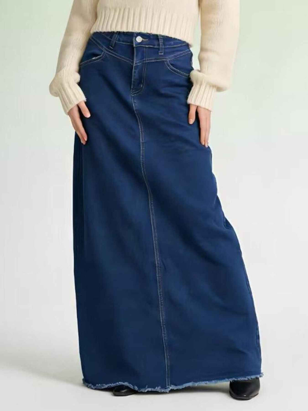 Raw Hem Maxi Denim Skirt - Effortless Style & Comfort — view 3