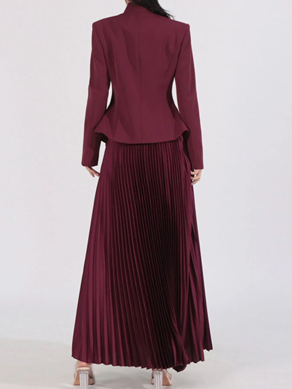 Button Up Long Sleeve Top and Pleated Skirt Set — view 6