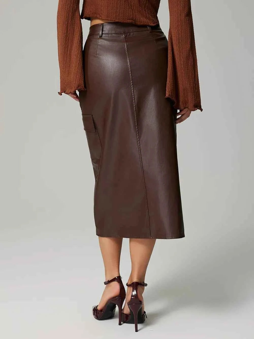 Slit Midi Skirt with Pockets