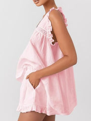 Ruffle Trim V-Neck Top and Shorts Set — view 10
