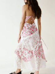 Lace Floral Print Ruffle Trim Maxi Dress — view 12