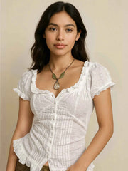 Frill Button Up Short Sleeve Shirt — view 1