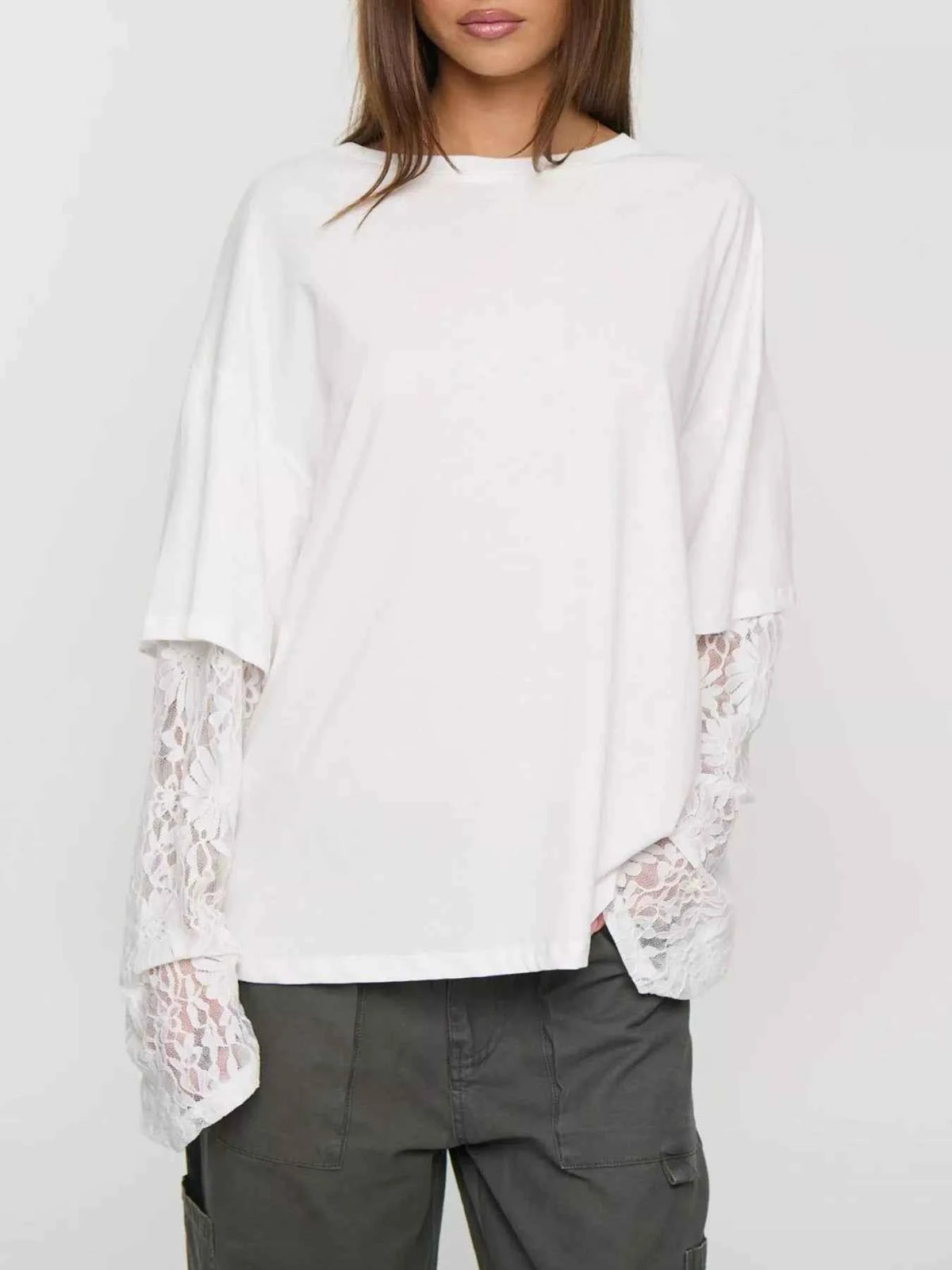 Layered Lace-Sleeve T-Shirt — view 2