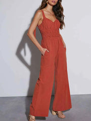 Perfee Ruched Wide Strap Jumpsuit with Pockets — view 1