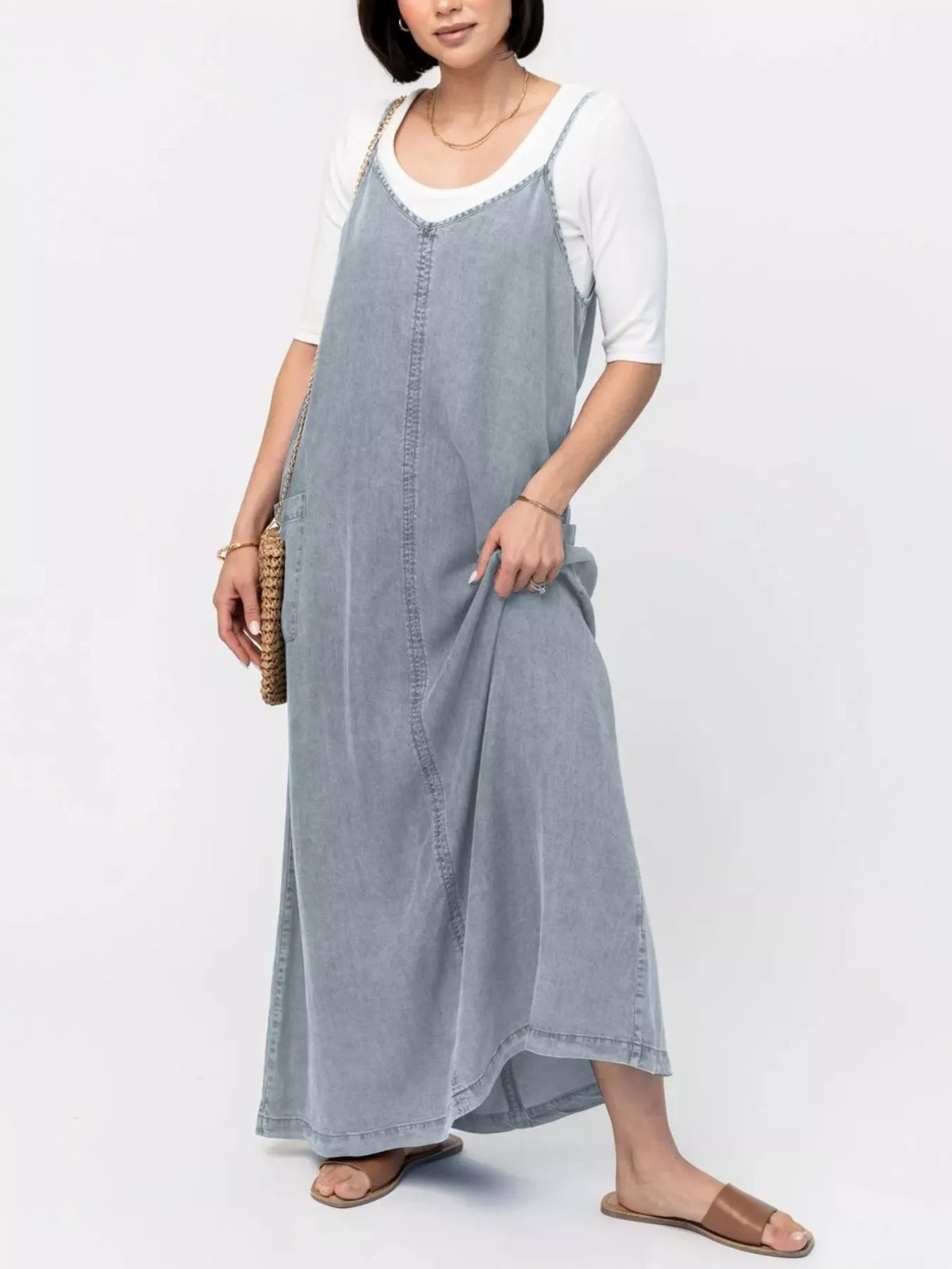 Casual Washed Denim Cami Maxi Dress — view 11