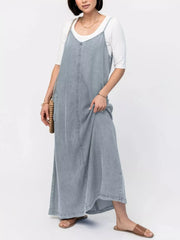 Casual Washed Denim Cami Maxi Dress — view 11