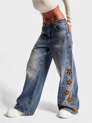 Floral Embroidered Wide Leg Jeans - Elevate Your Style — view 1