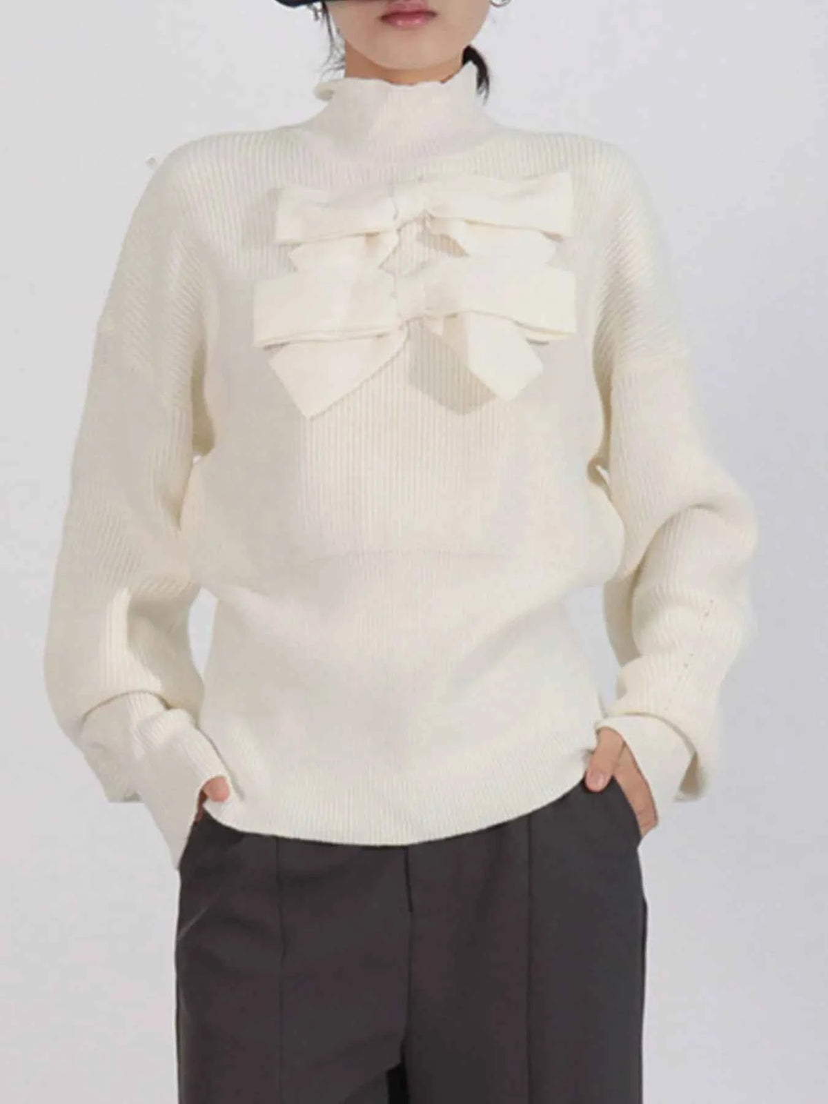 Bow Front Turtleneck Long Sleeve Sweater — view 1
