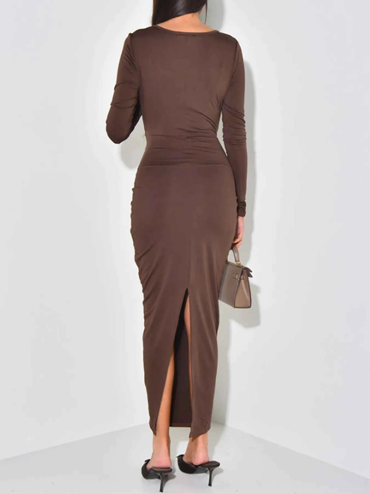 Long Sleeve Tie-Front Bodycon Maxi Dress — view 4