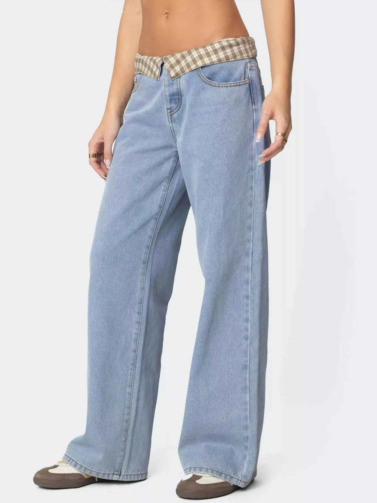 Plaid Trim Wide Leg Jeans — view 3