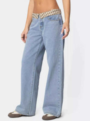 Plaid Trim Wide Leg Jeans — view 3