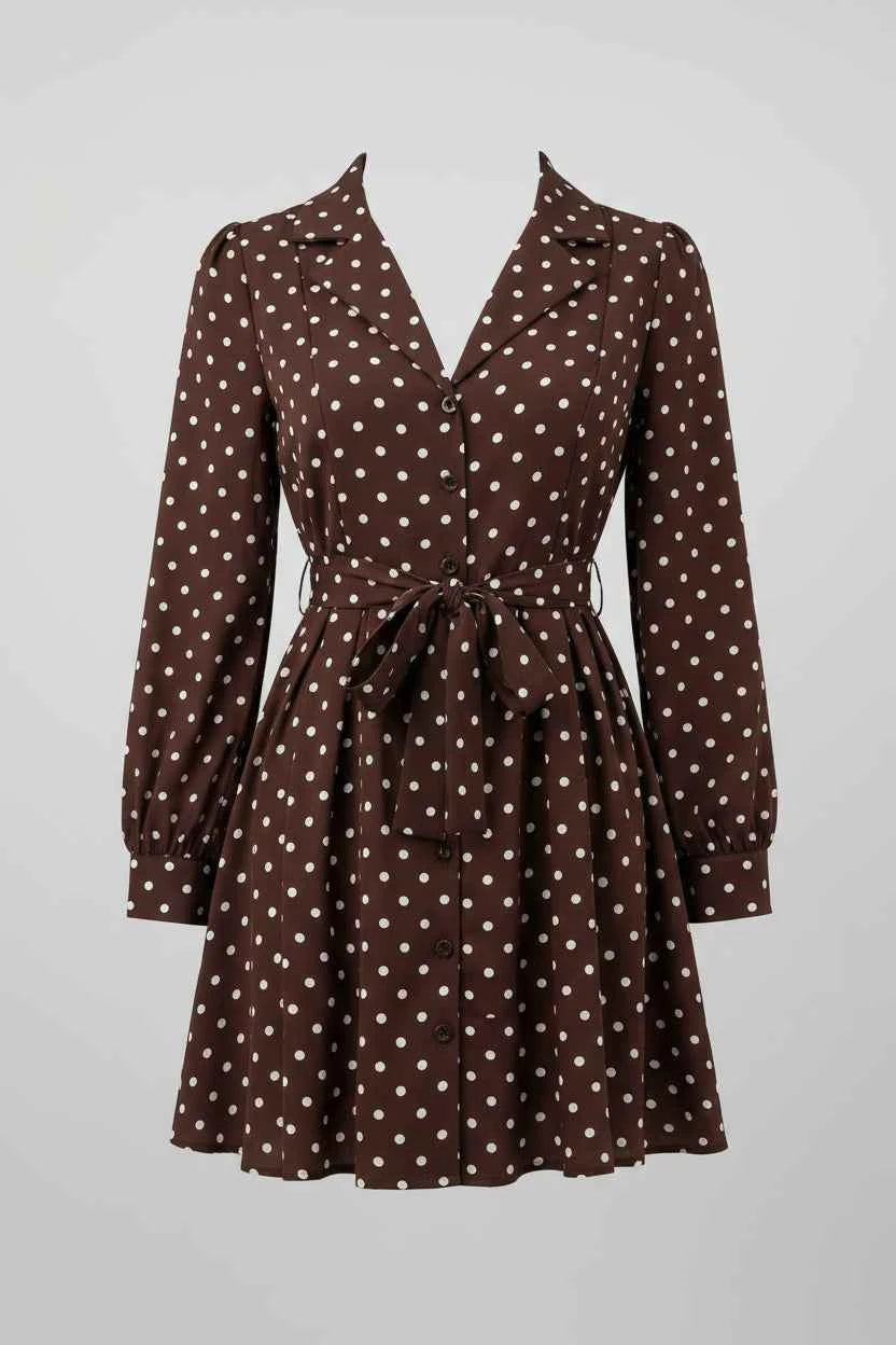 Polka Dot Long Sleeve Shirt Dress — view 4