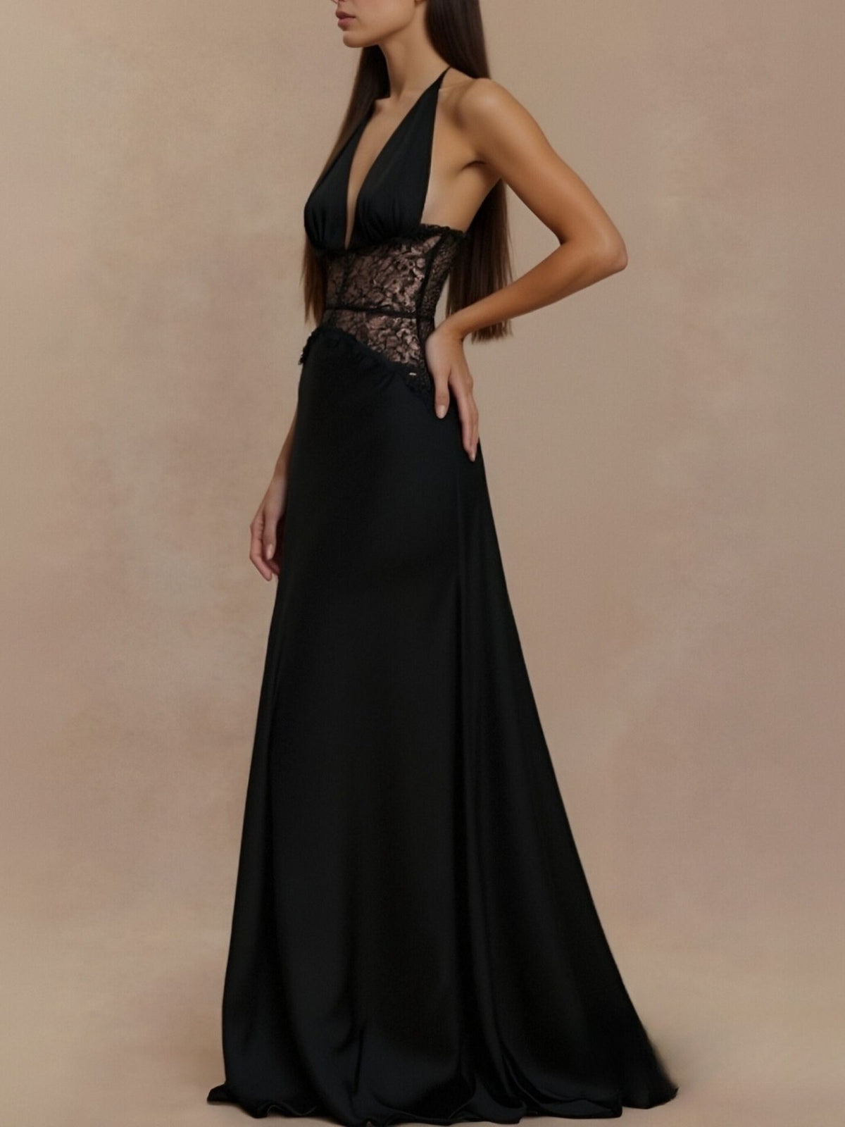 Halter Neck Lace Trimmed Maxi Dress — view 8