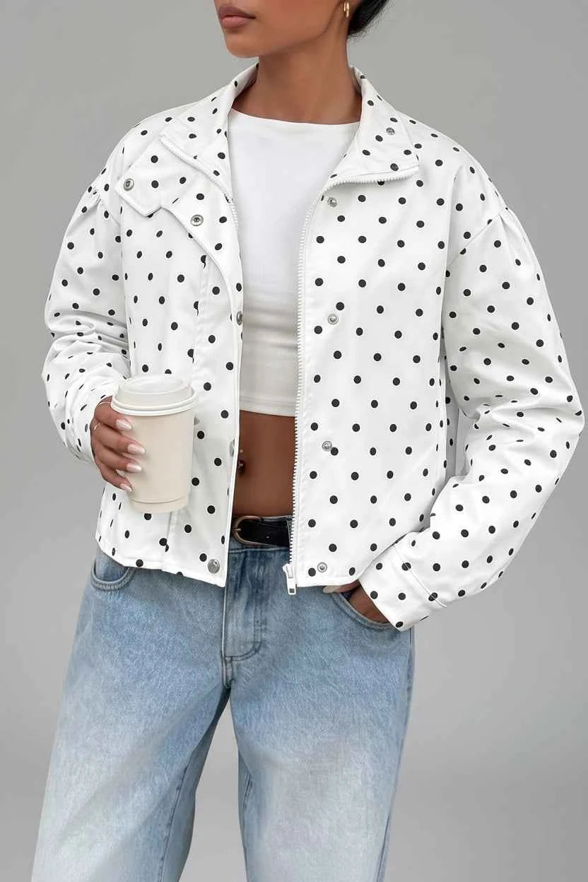 Polka Dot Zip Up Cropped Jacket — view 1