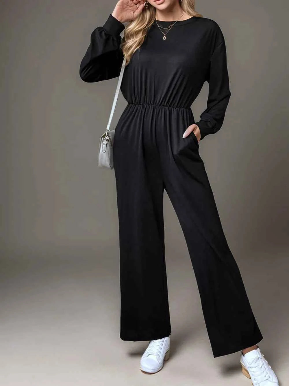 Tied Round Neck Wide Leg Jumpsuit — view 3