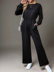 Tied Round Neck Wide Leg Jumpsuit — view 3