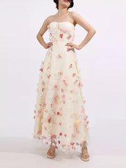 Floral Applique Strapless Tulle Maxi Dress — view 7