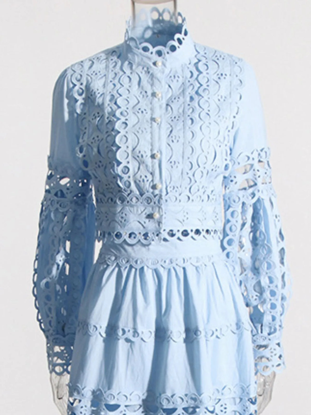 Lace Button Up Long Sleeve Top and Skirt Set — view 12