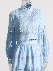 Lace Button Up Long Sleeve Top and Skirt Set — view 12