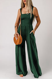 Smocked Square Neck Wide Leg Jumpsuit with Pockets — view 6
