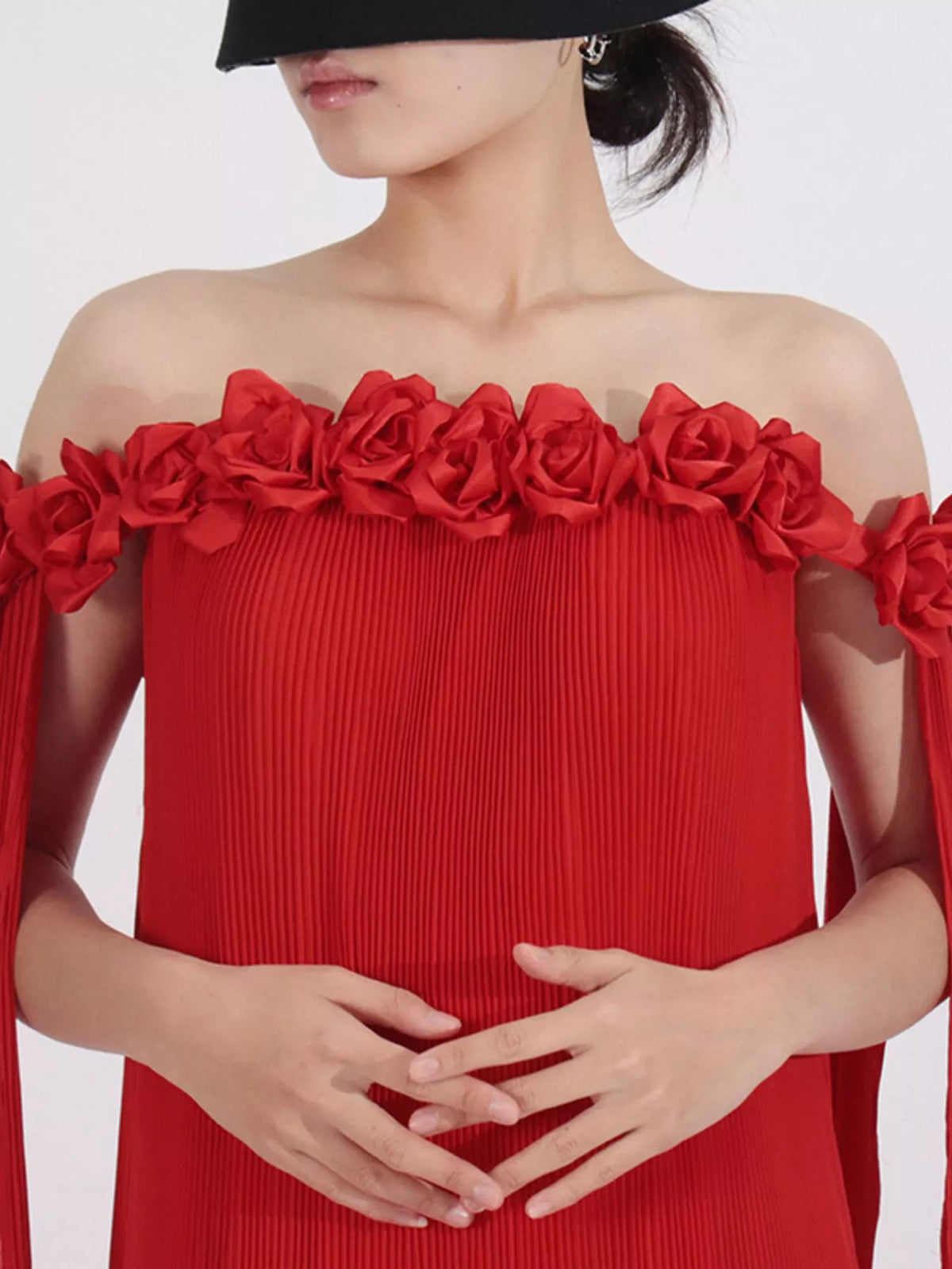 Off-Shoulder Floral Pleated Maxi Dress — view 9