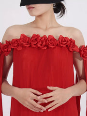 Off-Shoulder Floral Pleated Maxi Dress — view 9