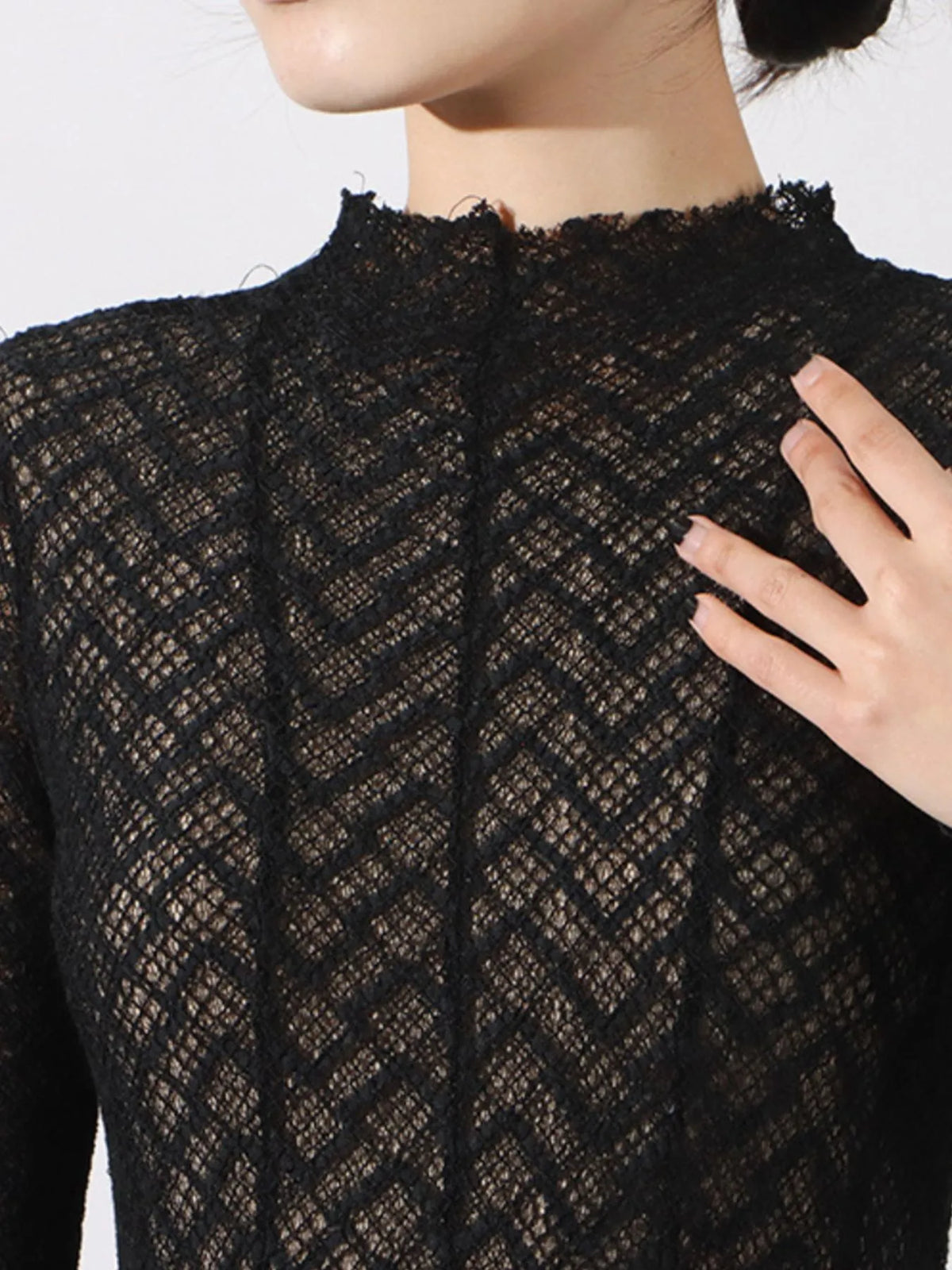 Lace Mock Neck Long Sleeve Dress — view 6