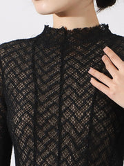 Lace Mock Neck Long Sleeve Dress — view 6