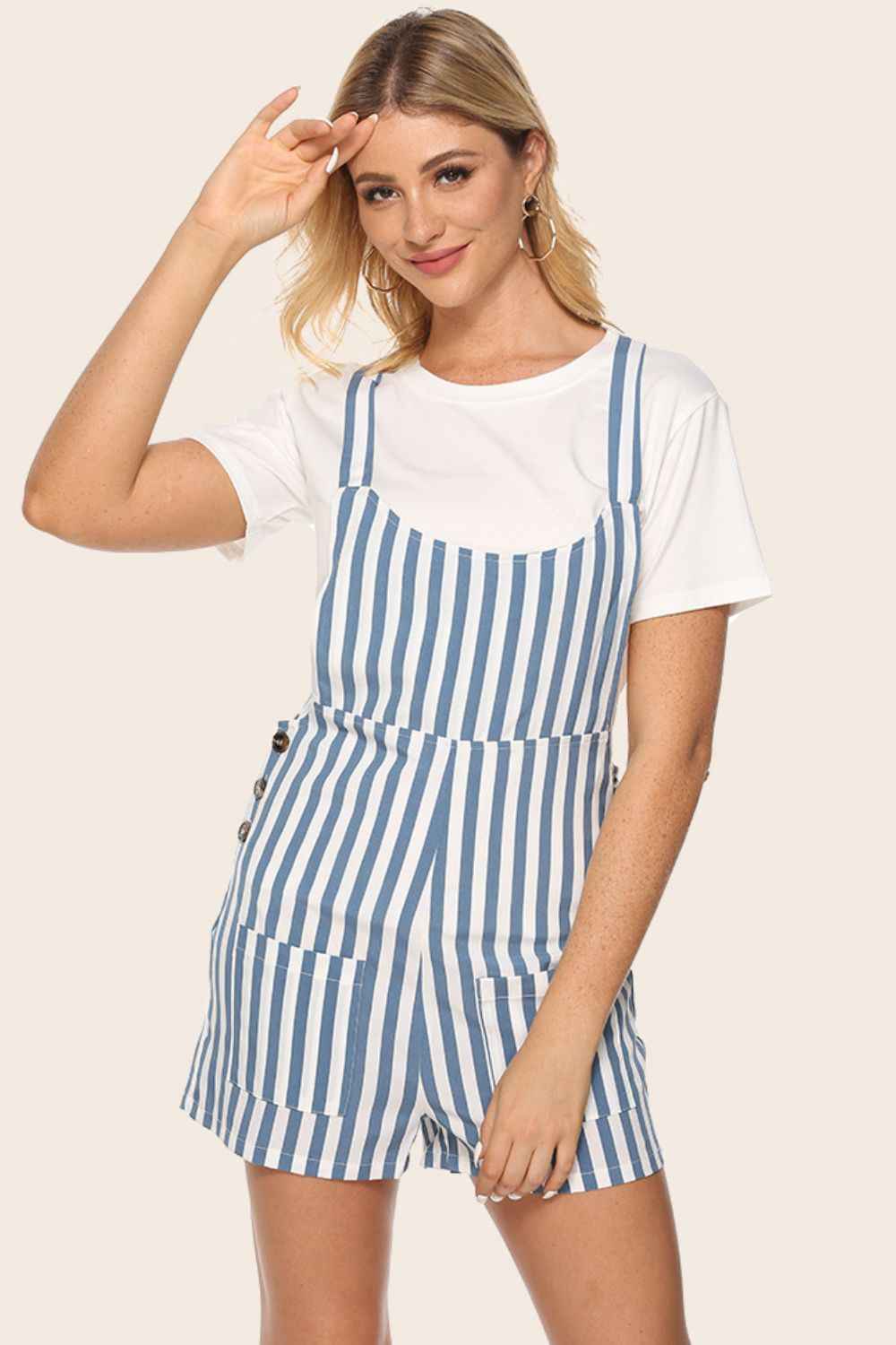 Striped Scoop Neck Romper — view 1