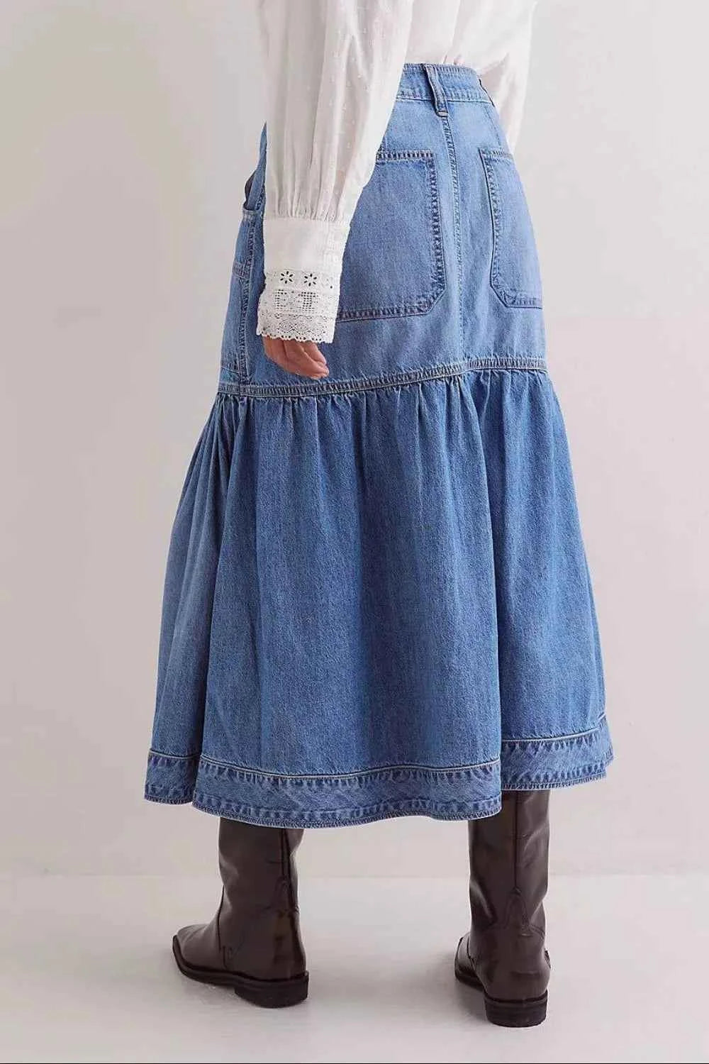 Midi Denim Skirt with Pockets — alternate view
