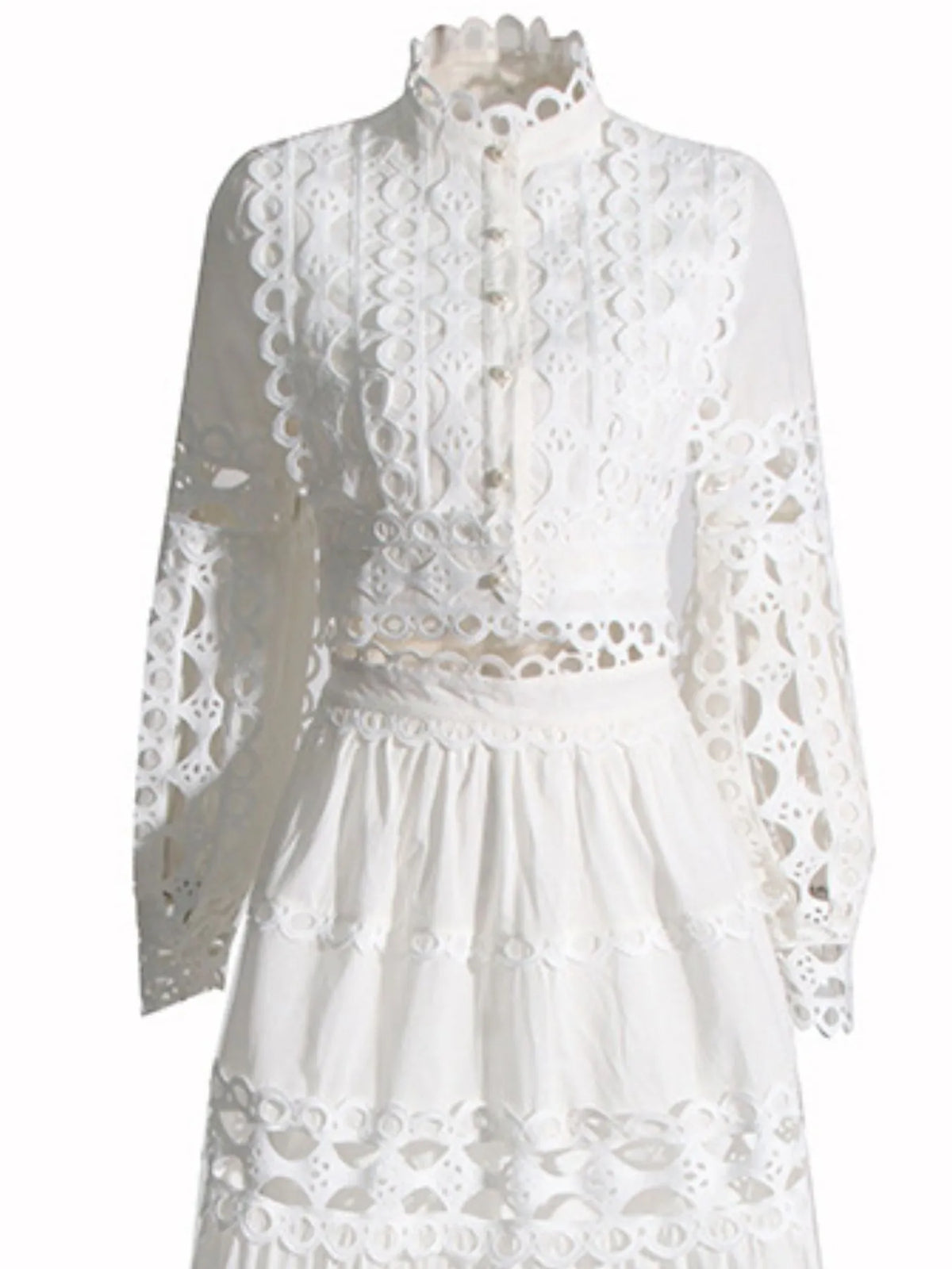 Lace Button Up Long Sleeve Top and Skirt Set — view 10