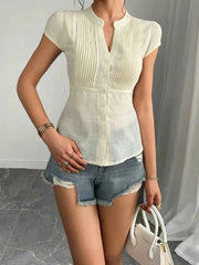 Button Up Cap Sleeve Shirt — view 3
