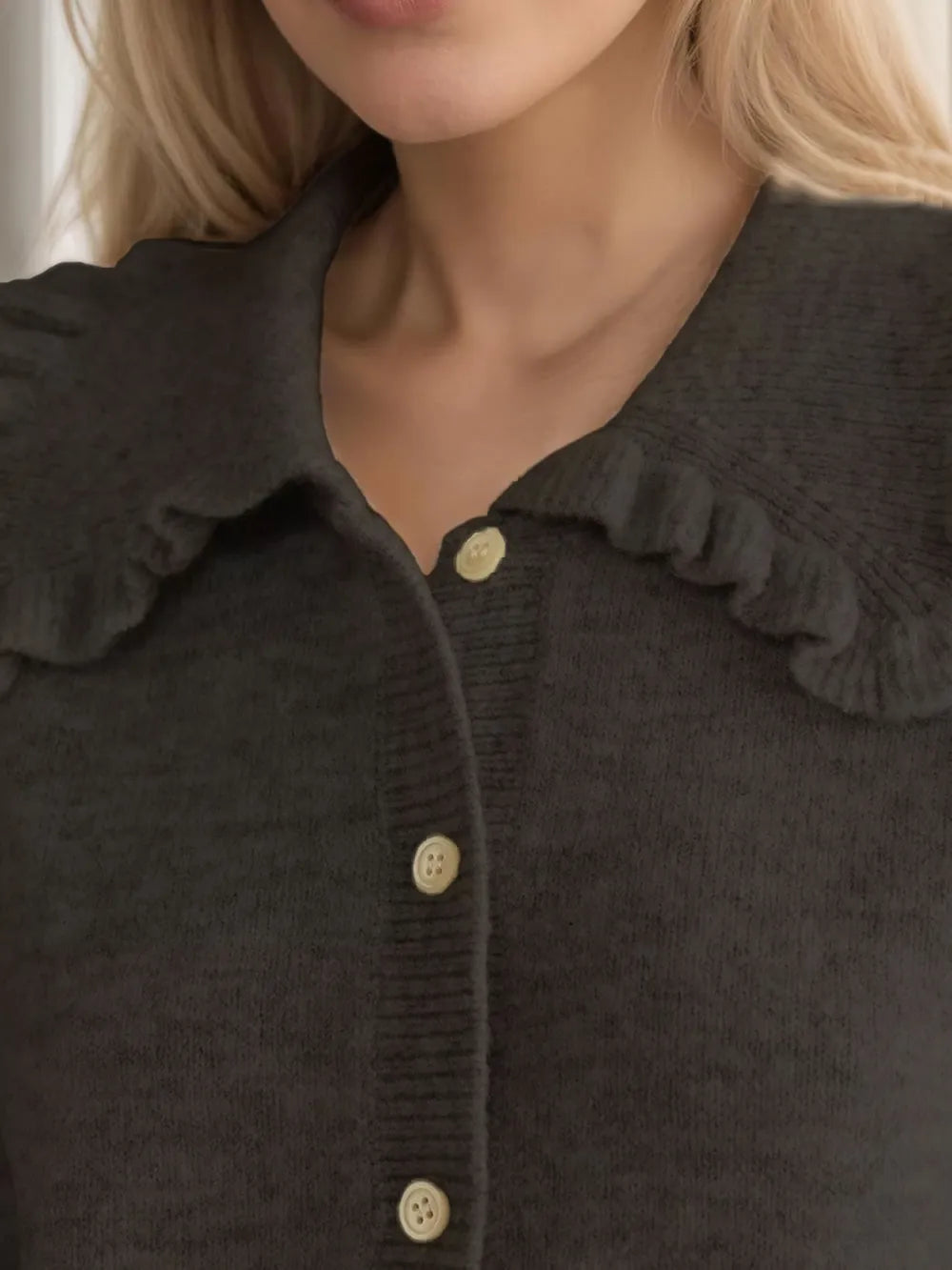 Button Up Long Sleeve Cardigan with Peter Pan Collar — view 6