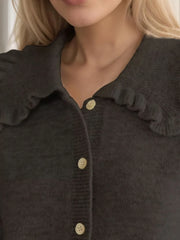 Button Up Long Sleeve Cardigan with Peter Pan Collar — view 6