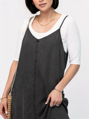 Casual Washed Denim Cami Maxi Dress — view 10