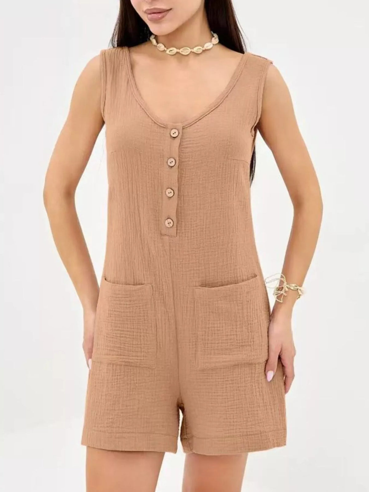 Casual Button-Down Sleeveless Romper — view 18