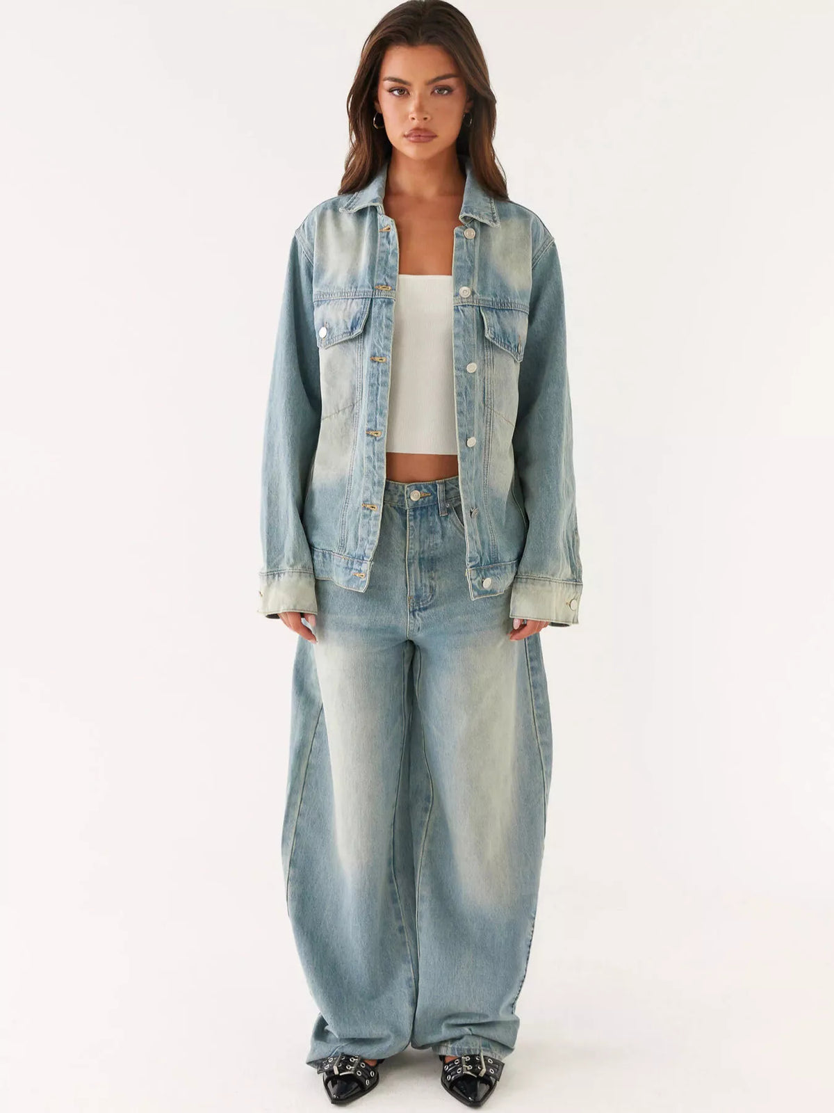 Button Up Denim Jacket and Jeans Set - Effortless Style — view 9