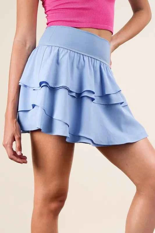 Riffled Tiered Layers Activewear Skirt with Shorts - Stylish & Functional — view 2